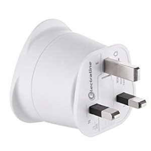 Electraline 70053 Adaptateur de voyage France/Europe vers UK 2 Broches Europe vers 3 Broches Uk, White