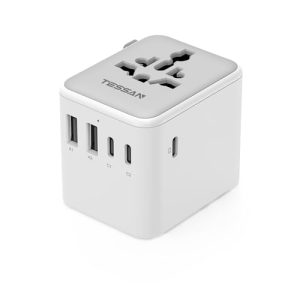 TESSAN Adaptateur Prise Universelle, Adaptateur Universel de Voyage avec 5 USB Puissance Totale 28W, International Voyage Accessoires France vers USA Anglaise Thailande Japon Australie Chine
