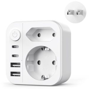 6 en 1 Adaptateur Prise Japon, 2500W Adaptateur de Voyage Japon avec 2 USB C et 2 USB A,Connecteur Schuko vers Type A pour USA, Chine,Canada,Thaïlande