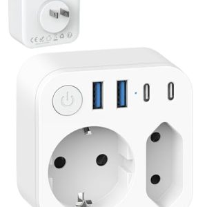Connecteur de Voyage France vers Le Japon avec 4 Prises USB (2 USB-C), Adaptateur de Voyage à Double Sortie, Connecteur Schuko vers Type A pour Les États-Unis, Japon, Canada, Blanc