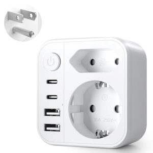 6 en 1 Adaptateur Prise USA, Adaptateur Prise USA vers France, Adaptateur Prise France vers USA Canada avec 2 USB A et 2 USB C, pour Canada Américaine Mexique Thailande Dominicaine