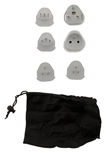 31ZsnC5B9OL._SL500_ Zenitech - Adaptateurs de Voyage Lot de 6-5 Prises Mâles - Blanc - Compatibilité 100 Pays - Norme CE - Pochette Voyage Offerte - Dimensions Emballage 4.5x24x14 cm - 2