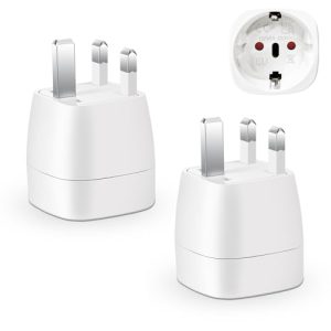 2 Pièces Adaptateur Prise Anglaise, Adaptateur de Voyage France vers UK, Adaptateur de Prise pour Irlande, Angleterre, Ecosse, Dubaï, Malte, Adaptateur Type G (Blanc)