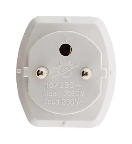 31cHY6Q5EsL._SL500_ Zenitech - Adaptateur Prise de Voyage Schuko Allemagne vers France - Prise Mâle FR vers Femelle DE - 230V, 16A, 3680W - Compact et Résistant - Connexion Stable - Conforme à la Norme CE - Blanc - 4