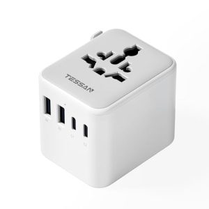 TESSAN Adaptateur Prise Universelle, Chargeur Universel avec 2 USB C et 2 USB A, Adaptateur Universel de Voyage France vers Anglaise UK Irlande USA Canada Australie Chine Japon Thaïlande