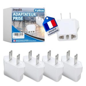 4 x Adaptateur Prise USA/Canada/Japon/Mexique/Thailande - Très Utile pour Voyager - Adaptateur Facile A Transporter - Design Compact et Léger (Blanc)