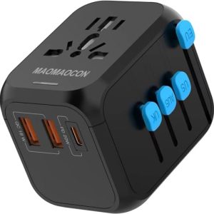 Worldwide Universal Travel Adapter with PD20W, 2 USB, 1 USB C and 1 AC Plug, International Plug Adapter, for Germany, USA, England
