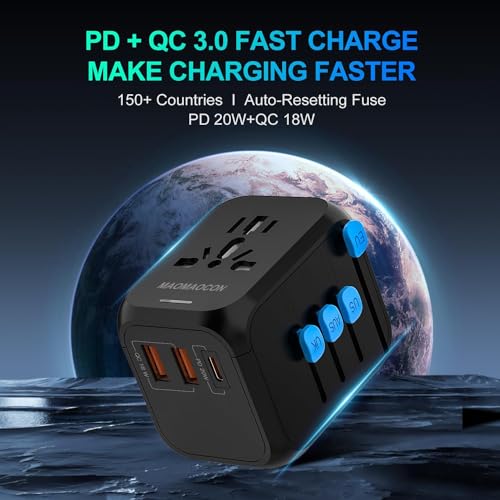 41i-KyOXISL._SL500_ Worldwide Universal Travel Adapter with PD20W, 2 USB, 1 USB C and 1 AC Plug, International Plug Adapter, for Germany, USA, England - 2