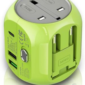 Adaptateur de Voyage Universel avec QC3.0 Charge Rapide Ports USB 3.0 et 1 Type C dans pour US/EU/UK/AU pour Plus de180 Pays et Smartphone, Caméra, Lecteur MP3,Console de Jeu Portable